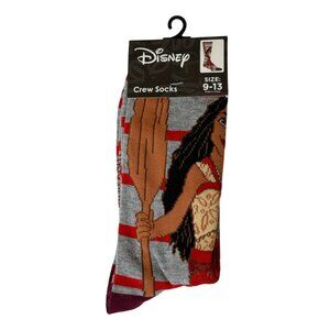 Disney Moana Gray Red Striped Crew Socks Size 9-13 NWT